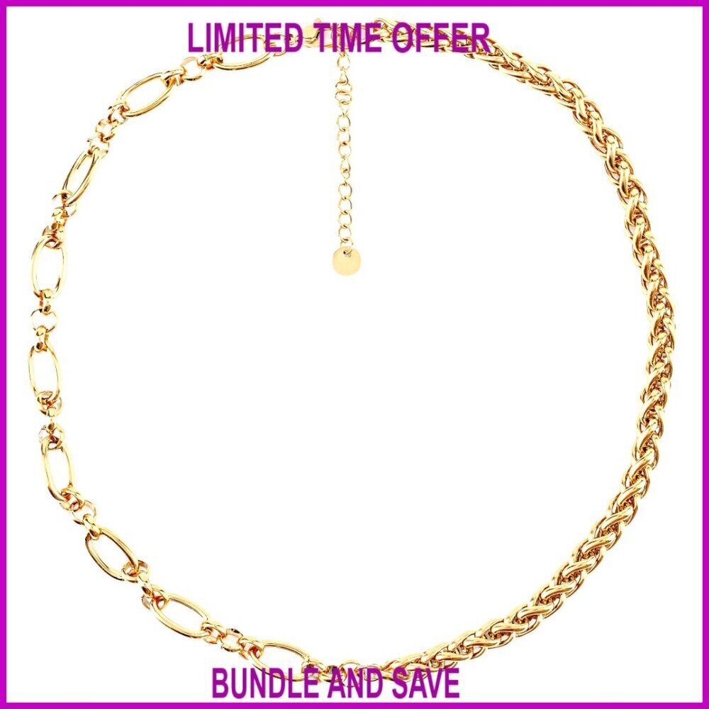 Chunky Gold Plated Stainless Steel Chain Necklace, Waterproof, 18K Plated